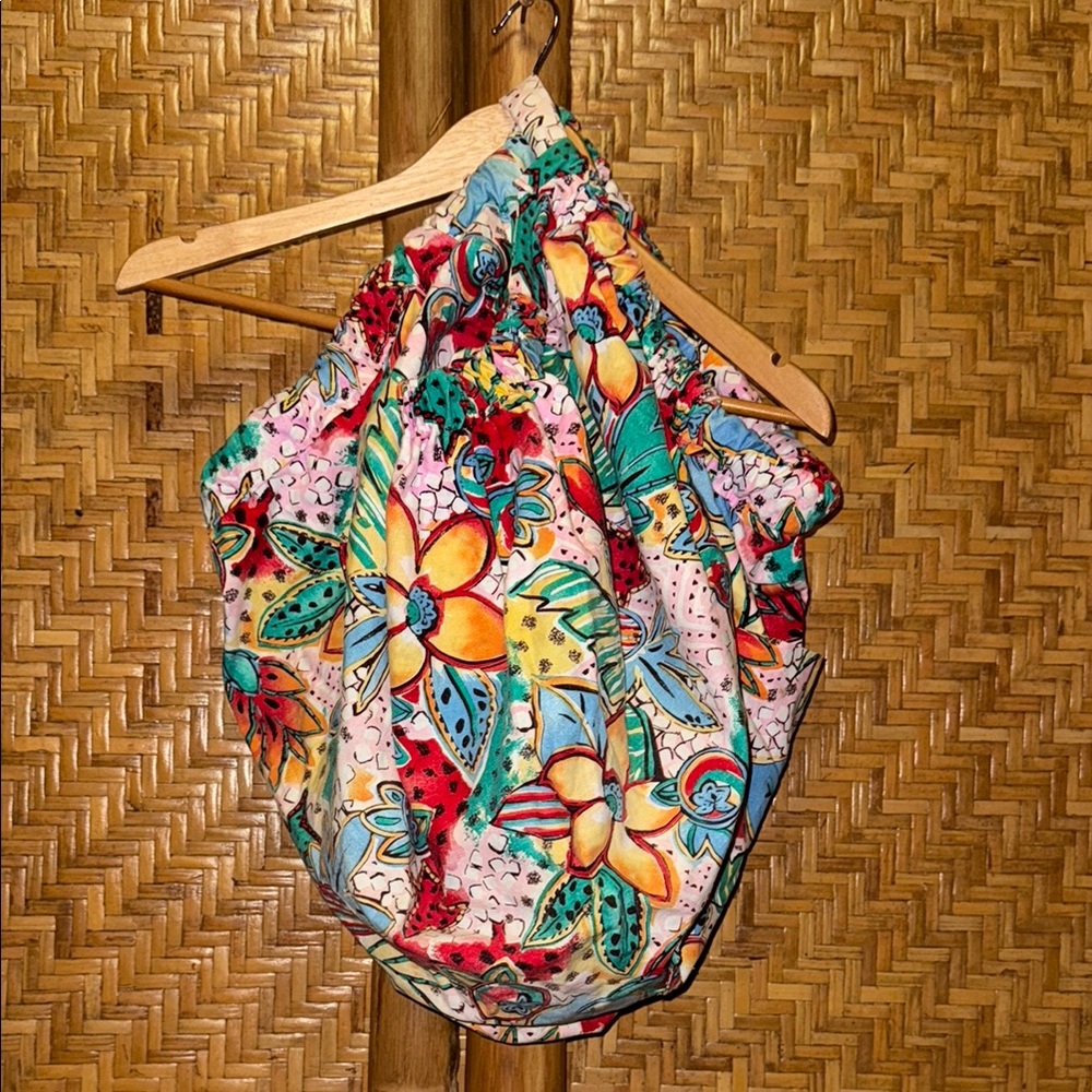 Oversized vintage tropical colorful cotton beach bag